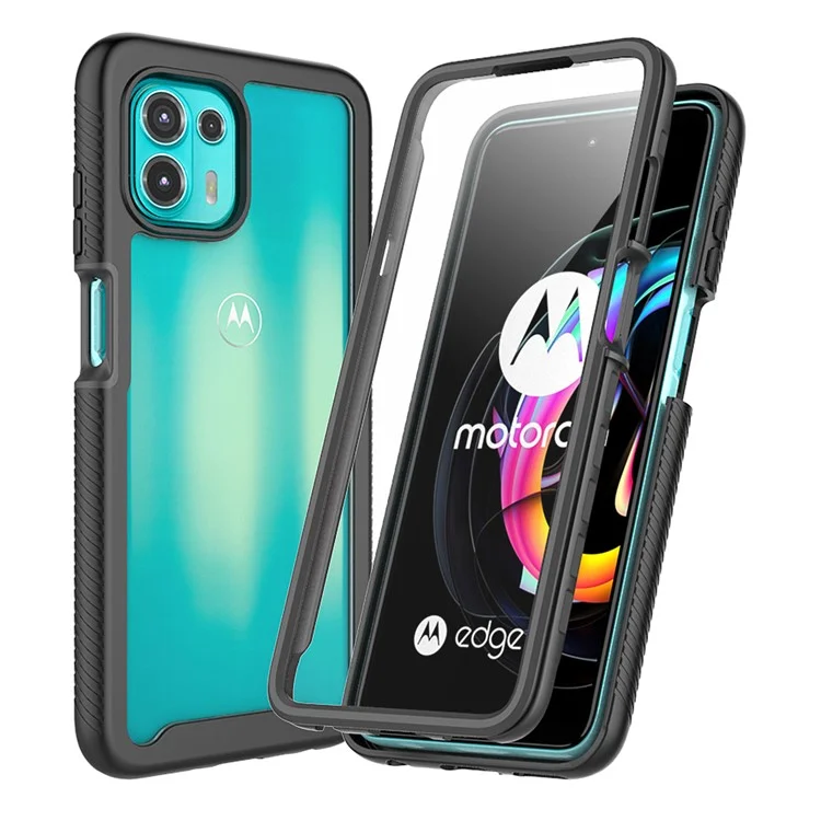 Para Motorola Edge 20 Lite Capa de telefone híbrida de PC + TPU à prova de choque com protetor de tela PET anti-arranhões - Preto