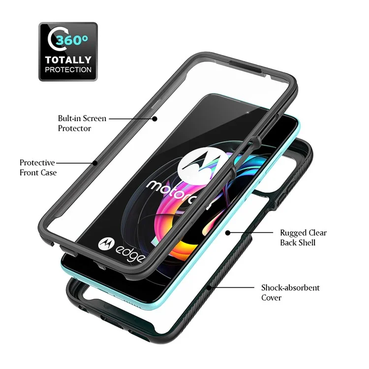 Para Motorola Edge 20 Lite Capa de telefone híbrida de PC + TPU à prova de choque com protetor de tela PET anti-arranhões - Preto