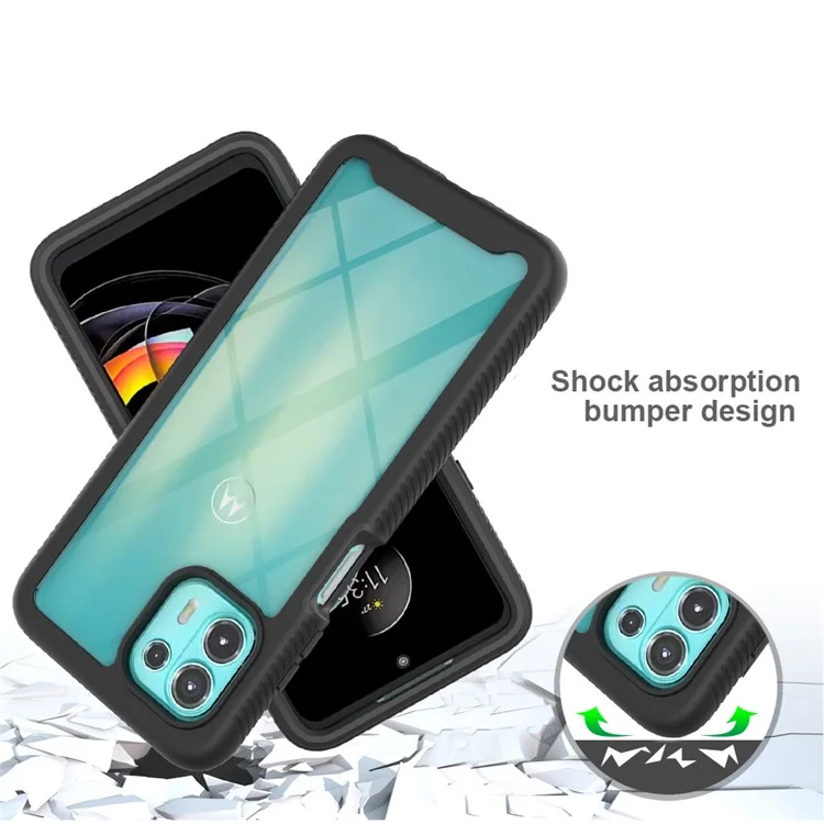 Para Motorola Edge 20 Lite Capa de telefone híbrida de PC + TPU à prova de choque com protetor de tela PET anti-arranhões - Preto