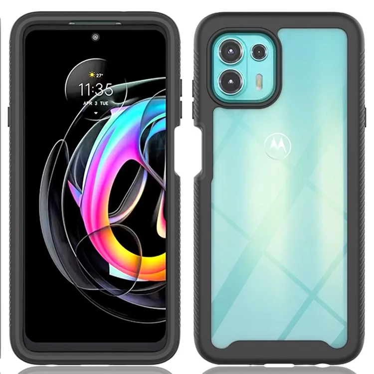 Para Motorola Edge 20 Lite Capa de telefone híbrida de PC + TPU à prova de choque com protetor de tela PET anti-arranhões - Preto