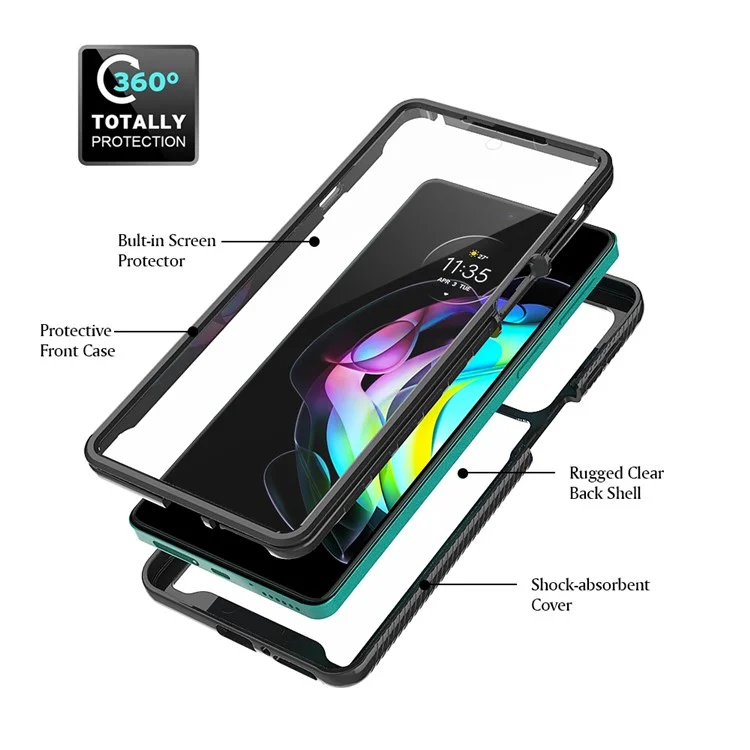 For Motorola Edge 20 PC+TPU Hybrid Phone Case Cover Scratch-Resistant with Sensitive Touch PET Screen Protector - Black