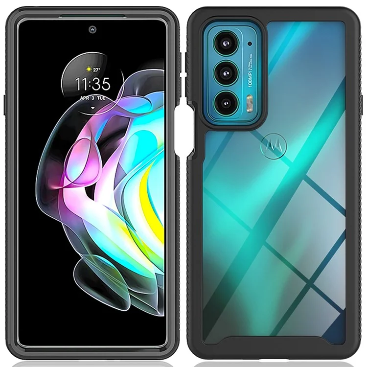 For Motorola Edge 20 PC+TPU Hybrid Phone Case Cover Scratch-Resistant with Sensitive Touch PET Screen Protector - Black