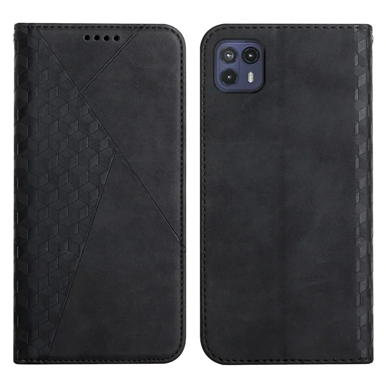 Funda de teléfono con cubierta de piel y soporte para Motorola Moto G50 5G - Negro, con cierre magnético y patrón de rombos absorción automática