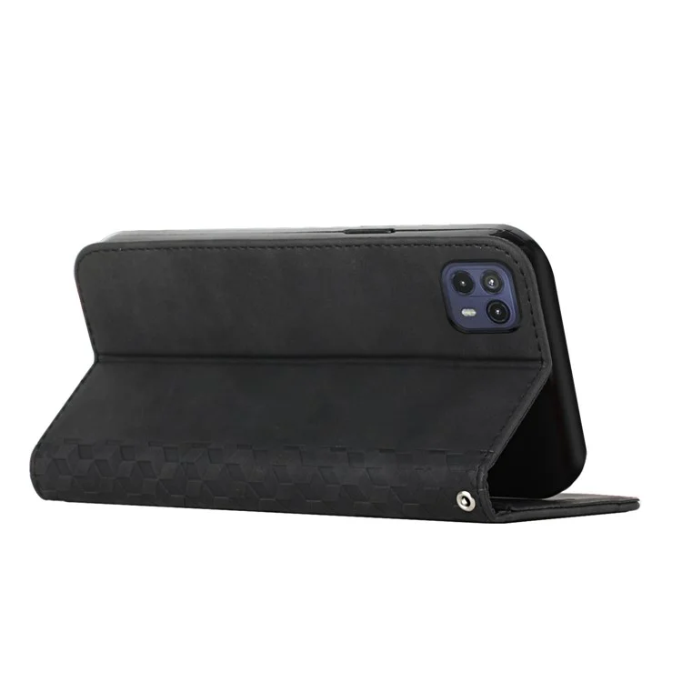 Funda de teléfono con cubierta de piel y soporte para Motorola Moto G50 5G - Negro, con cierre magnético y patrón de rombos absorción automática