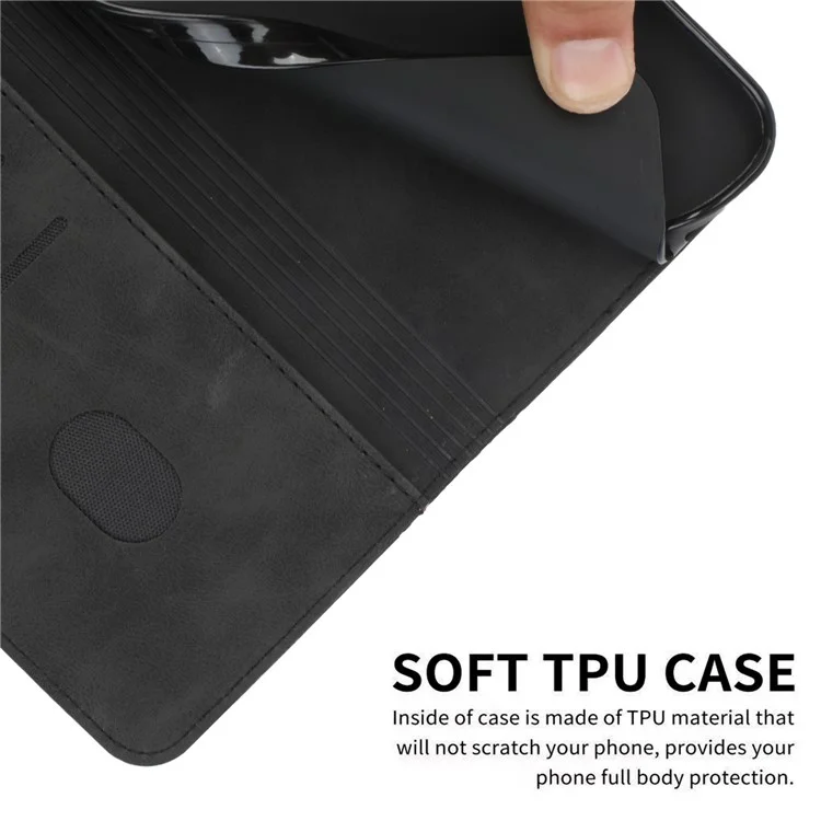 Custodia Interna Soft TPU + Cover Telefono in Pelle Touch Skin-touch Motivo Rombo Auto-assorbito Chiusura Magnetica Stand Shell per Motorola Moto E20/E30/E40 - Nero
