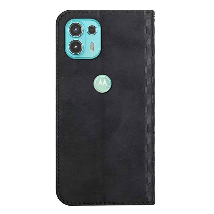 Case de Diseño de Soporte de Billetera de Patrón de Rombo de Piel Para el Borde de Motorola 20 Lite/Edge 20 Fusion Magnetic Autobsorbed Close Cuero Cubierta de Cuero - Negro