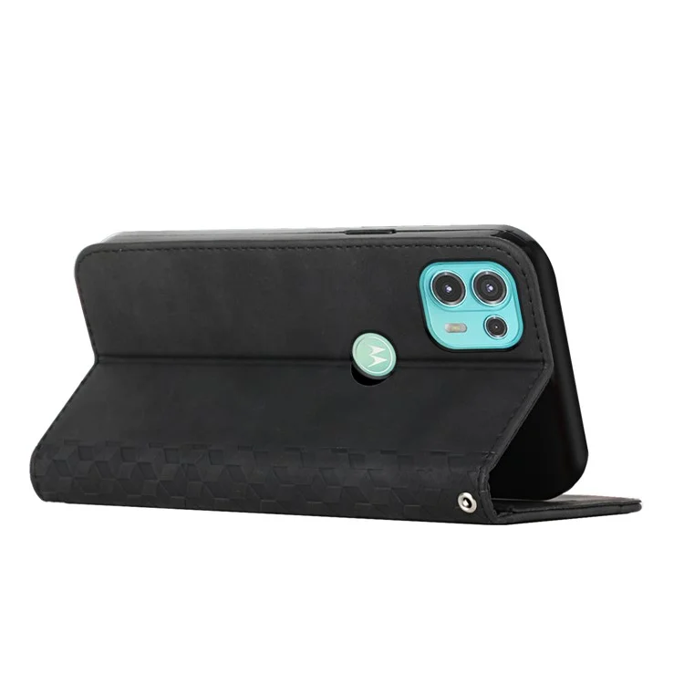Case de Diseño de Soporte de Billetera de Patrón de Rombo de Piel Para el Borde de Motorola 20 Lite/Edge 20 Fusion Magnetic Autobsorbed Close Cuero Cubierta de Cuero - Negro