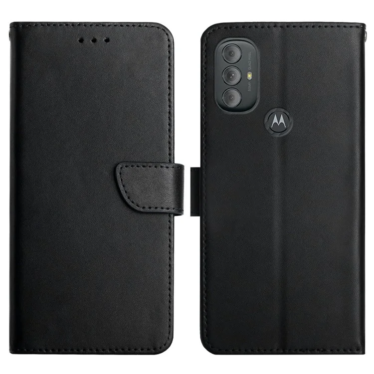 Flip Telefone Textura de Textura de Textura de Textura Genuina Case Case Case Chumplet Choque Taplo de Atualização do Stand Mantagem Para Motoola Moto G Power (2022) - Preto