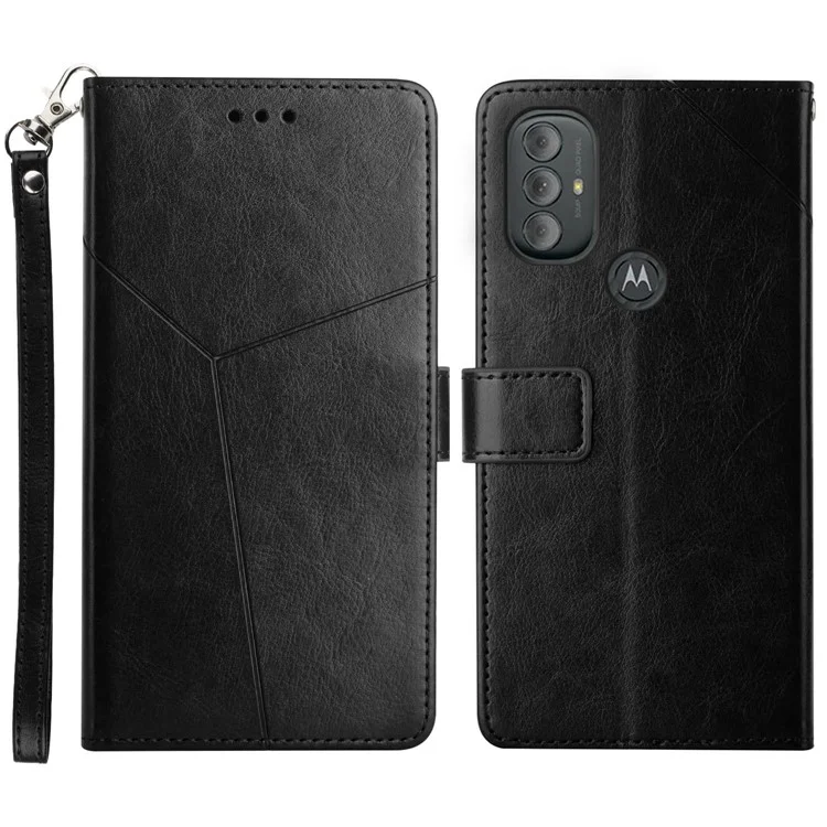 Linhas em Forma de y em Forma de Choque, Impressão de Tampa de Telefone de Couro Magnético PU Stand Com Cinta Para Motorola Moto G Power (2022) - Preto