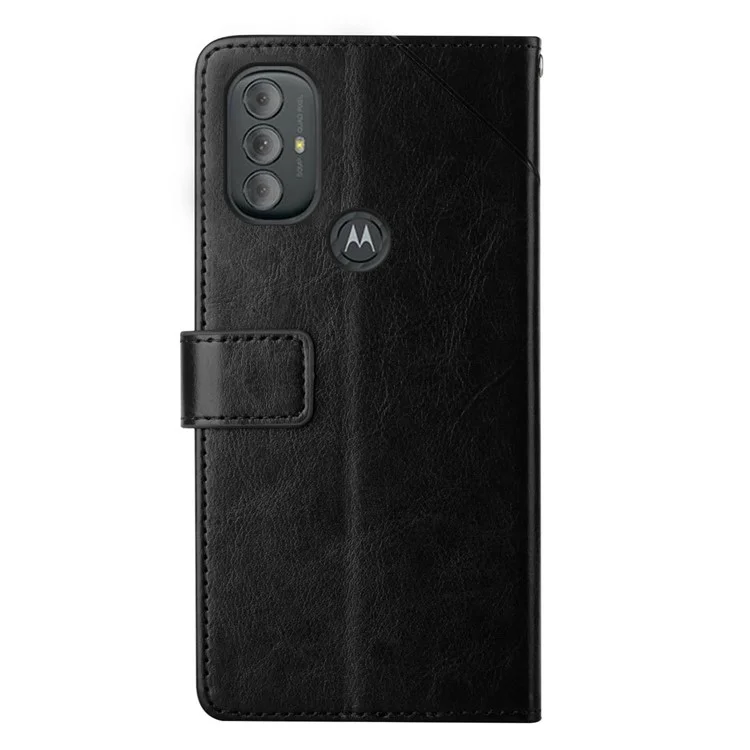 Linhas em Forma de y em Forma de Choque, Impressão de Tampa de Telefone de Couro Magnético PU Stand Com Cinta Para Motorola Moto G Power (2022) - Preto