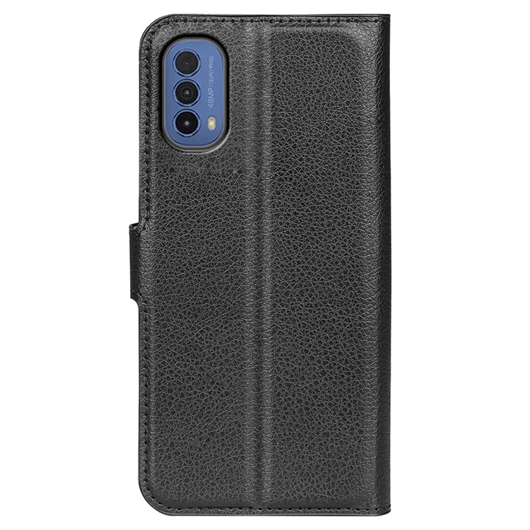 Litchi Texture Wallet Phone Case TPU Inner PU Leather Stand Folio Phone Cover for Motorola Moto E30 / Moto E40 - Black