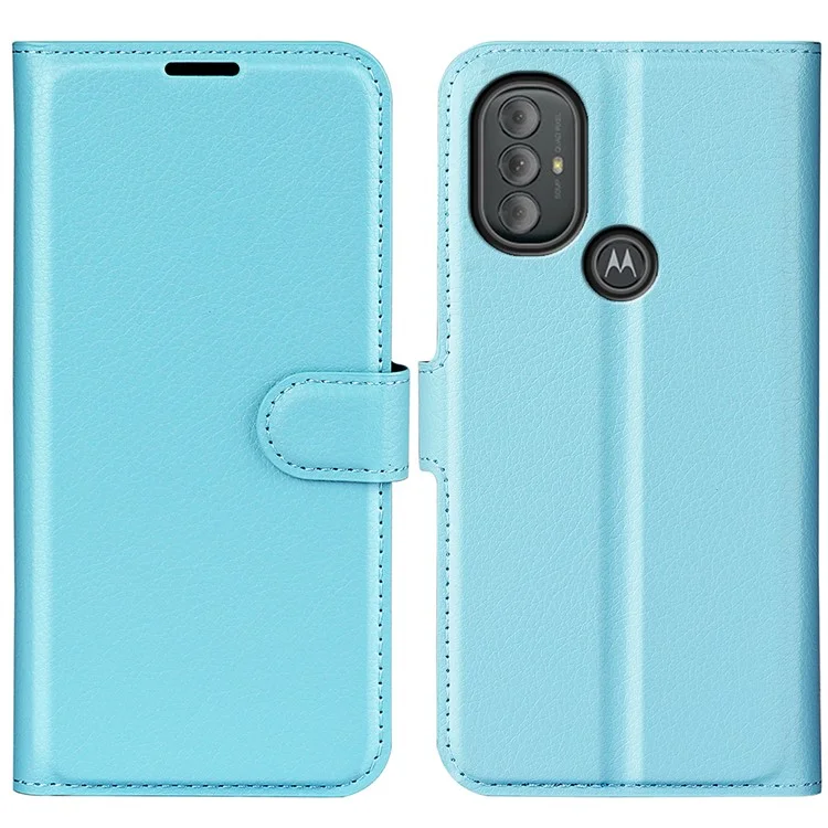 Litchi Textura PU Couro Pulo Volta Paratilha Tape de Topo de Toplo de Tolo Para Motorola Moto G Power (2022) - Azul