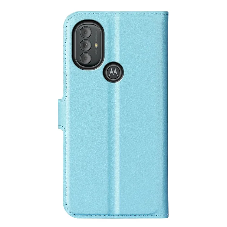 Litchi Textura PU Couro Pulo Volta Paratilha Tape de Topo de Toplo de Tolo Para Motorola Moto G Power (2022) - Azul