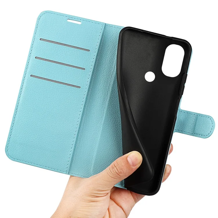 Litchi Textura PU Couro Pulo Volta Paratilha Tape de Topo de Toplo de Tolo Para Motorola Moto G Power (2022) - Azul