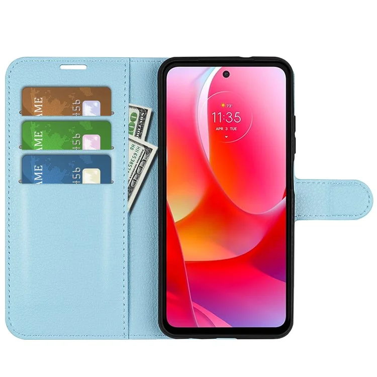Litchi Textura PU Couro Pulo Volta Paratilha Tape de Topo de Toplo de Tolo Para Motorola Moto G Power (2022) - Azul
