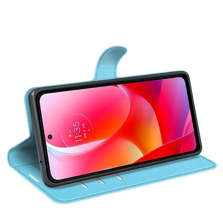 Litchi Textura PU Couro Pulo Volta Paratilha Tape de Topo de Toplo de Tolo Para Motorola Moto G Power (2022) - Azul