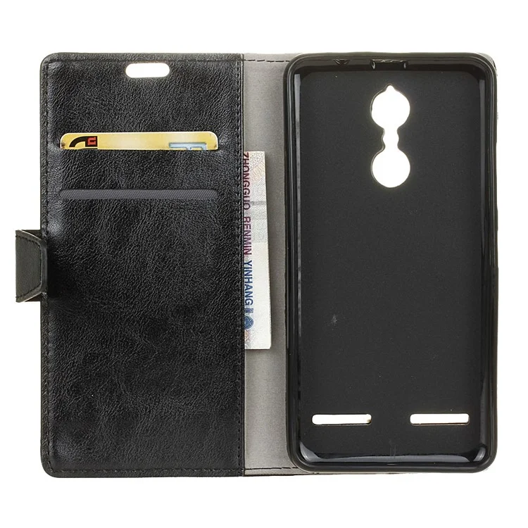 Crazy Horse Leather Wallet Case for Lenovo K6 - Black
