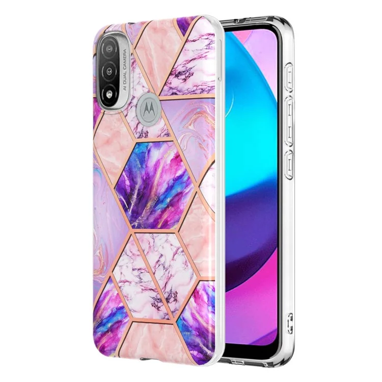 Anti-fingerprint IML IML TPU Copertura Telefonica Elettroplando di Marmo Elettroplatante da 2,0 mm Per Motorola Moto E20/E30/E40 - Viola Chiaro