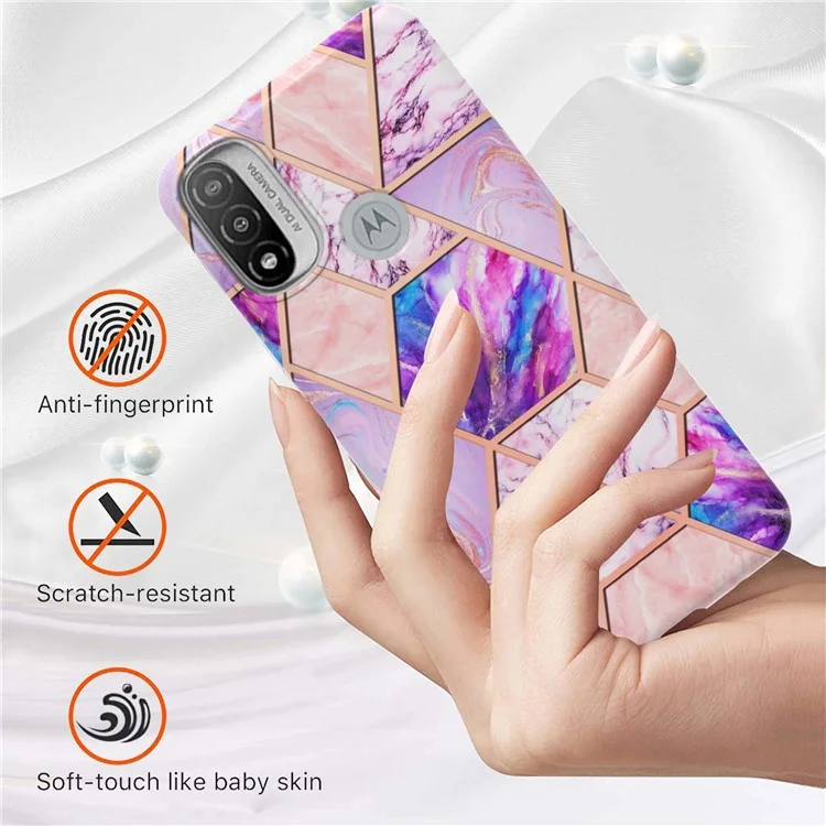 Anti-fingerprint IML IML TPU Copertura Telefonica Elettroplando di Marmo Elettroplatante da 2,0 mm Per Motorola Moto E20/E30/E40 - Viola Chiaro