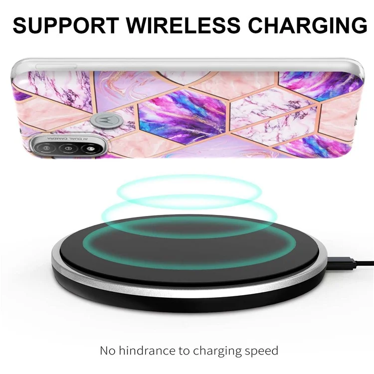 Anti-fingerprint IML IML TPU Copertura Telefonica Elettroplando di Marmo Elettroplatante da 2,0 mm Per Motorola Moto E20/E30/E40 - Viola Chiaro