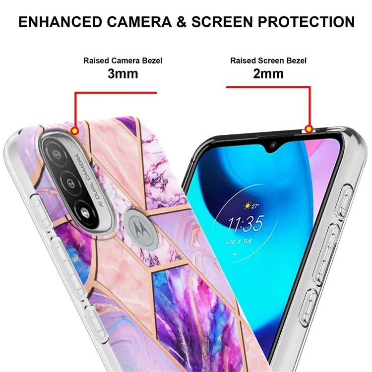 Anti-fingerprint IML IML TPU Copertura Telefonica Elettroplando di Marmo Elettroplatante da 2,0 mm Per Motorola Moto E20/E30/E40 - Viola Chiaro