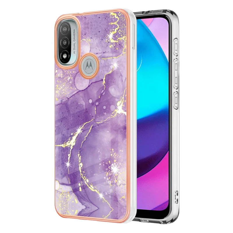 Lightweight Durable IML IMD Marble Pattern Electroplating Frame Stylish TPU Phone Case for Motorola Moto E20/E30/E40 - Purple 002