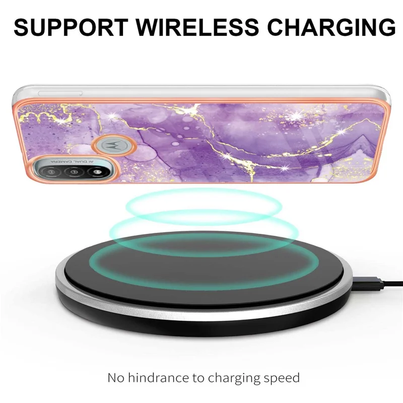 Lightweight Durable IML IMD Marble Pattern Electroplating Frame Stylish TPU Phone Case for Motorola Moto E20/E30/E40 - Purple 002