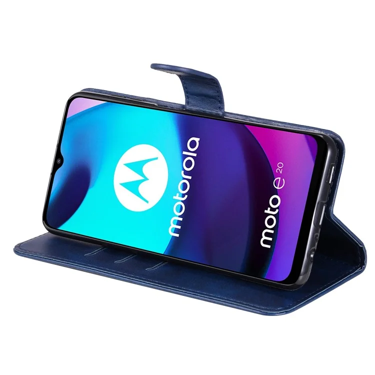 Кошелек-стенд из искусственной кожи с карманом на молнии для чехла Motorola Moto E20/E30/E40 - синий