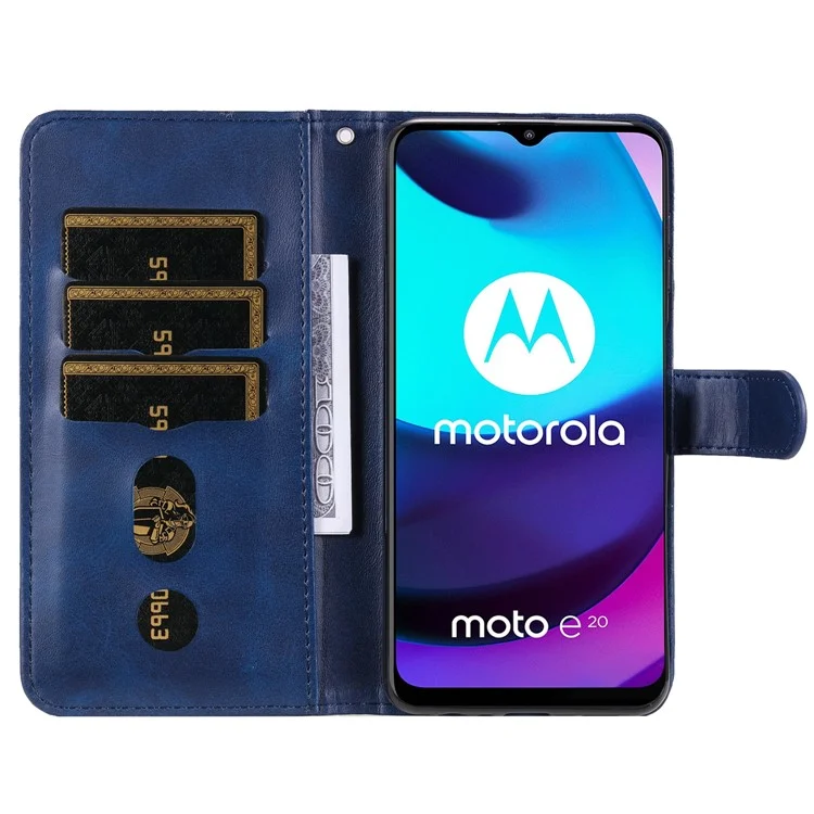 Кошелек-стенд из искусственной кожи с карманом на молнии для чехла Motorola Moto E20/E30/E40 - синий