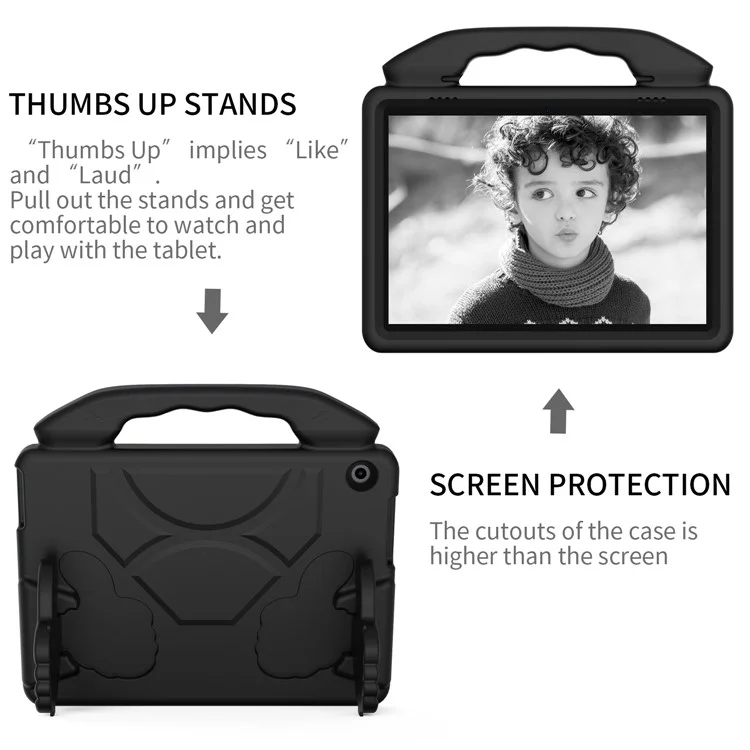 Portable Handle Foldable Thumb Kickstand Shockproof EVA Tablet Case Cover for Lenovo Tab M10 TB-X605F - Black