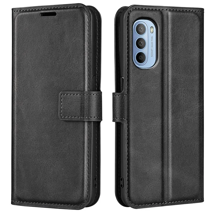 PU Leather + TPU Phone Case Foldable Stand Folio Flip Scratch-resistant Cover for Motorola Moto G31 4G/G41 4G - Black