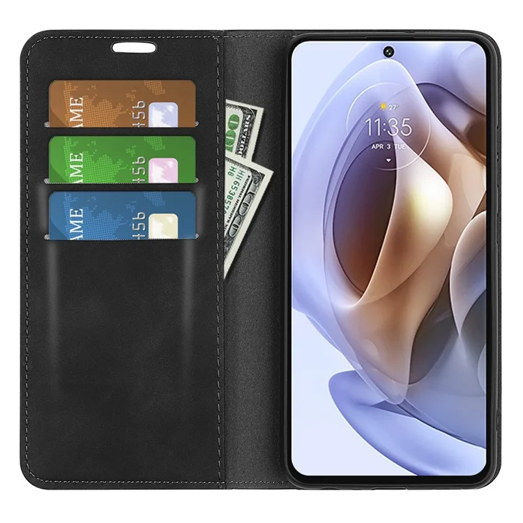 Étui portefeuille en cuir PU+TPU doux absorbant les chocs avec support pour Motorola Moto G31 4G/G41 4G - Noir