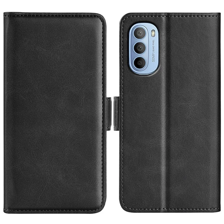 Side Magnetic Double Clasps PU Leather+TPU Case Anti-drop Anti-scratch Phone Cover for Motorola Moto G31 4G/G41 4G - Black