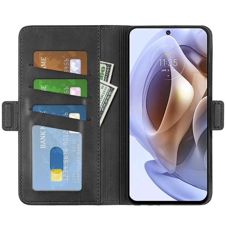 Side Magnetic Double Clasps PU Leather+TPU Case Anti-drop Anti-scratch Phone Cover for Motorola Moto G31 4G/G41 4G - Black
