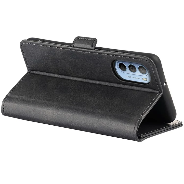 Side Magnetic Double Clasps PU Leather+TPU Case Anti-drop Anti-scratch Phone Cover for Motorola Moto G31 4G/G41 4G - Black