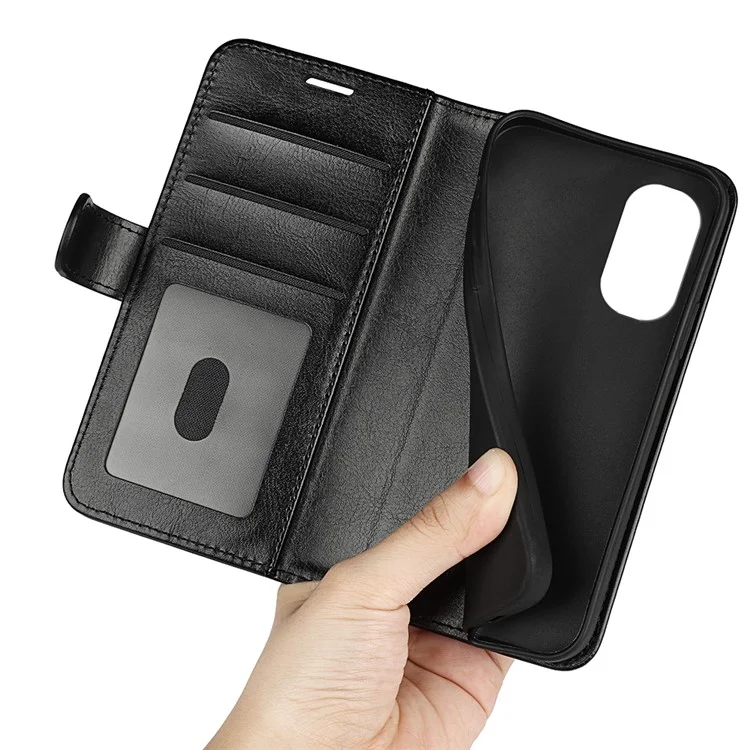 Étui de téléphone portefeuille à rabat en cuir PU texturé Crazy Horse résistant aux rayures et aux chocs pour Motorola G31 4G/G41 4G - Noir