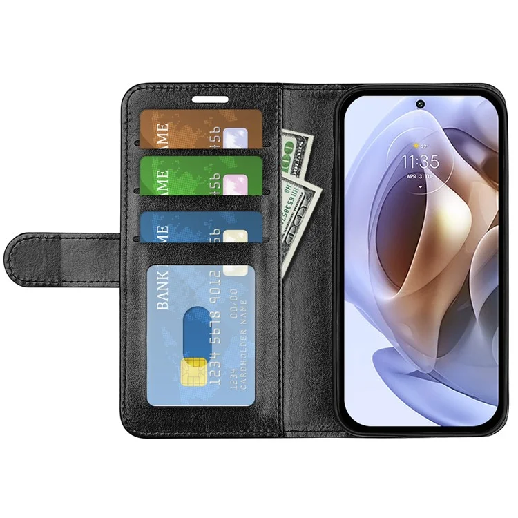Étui de téléphone portefeuille à rabat en cuir PU texturé Crazy Horse résistant aux rayures et aux chocs pour Motorola G31 4G/G41 4G - Noir