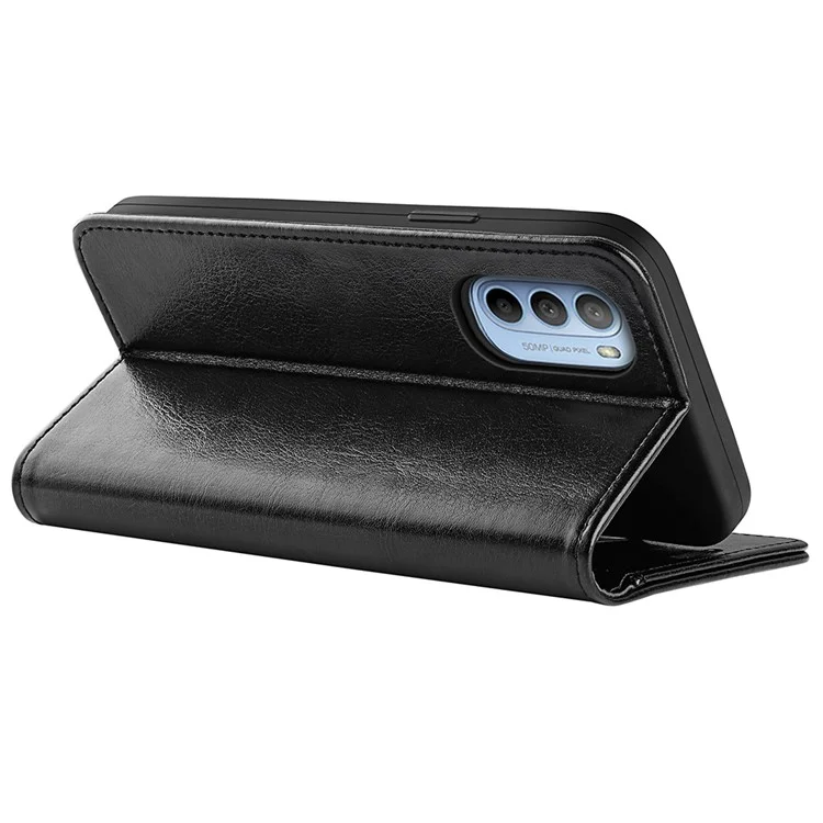 Textura de Caballo Loco a Prueba de Gota Resistente a Los Arañazos PU Leather + TPU Stand Billet Flip Case de Teléfono Para Motorola G31 4G/G41 4G - Negro