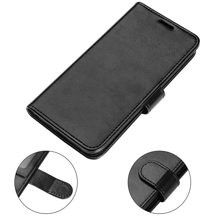 Textura de Caballo Loco a Prueba de Gota Resistente a Los Arañazos PU Leather + TPU Stand Billet Flip Case de Teléfono Para Motorola G31 4G/G41 4G - Negro