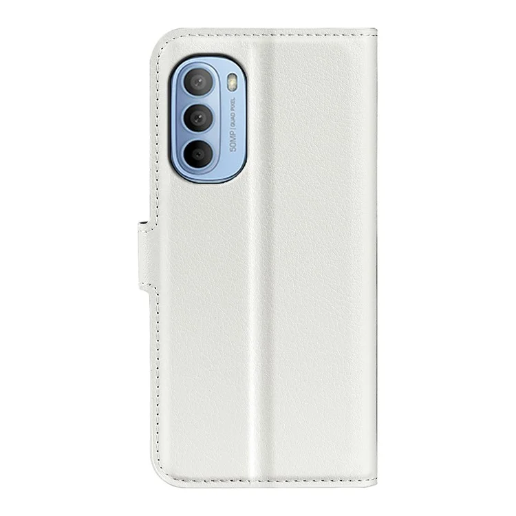 Litchi Textura PU Couro Revestido TPU Capa de Celular TPU Stand Stand Flip Taplo Celono de Proteção Para Motorola Moto G31 4G/G41 4G - Branco