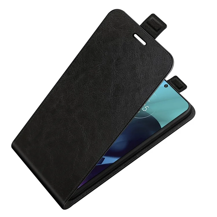 Crazy Horse Texture Full Protection Vertical Flip Leather Cover Phone Shell with Card Slot for Motorola Moto G71 5G - Black