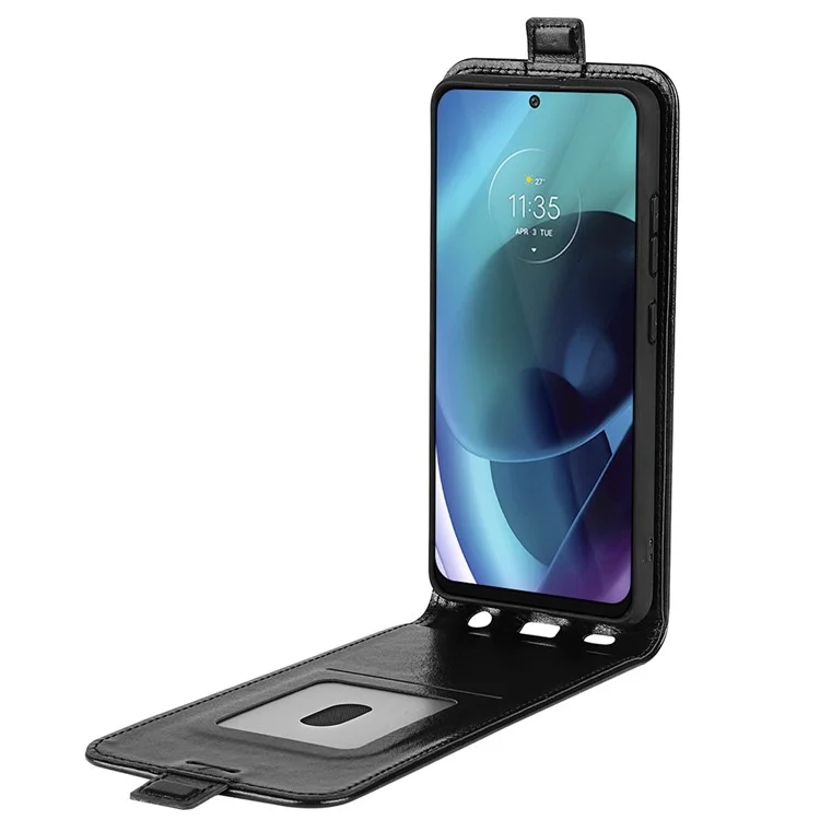 Crazy Horse Texture Full Protection Vertical Flip Leather Cover Phone Shell with Card Slot for Motorola Moto G71 5G - Black