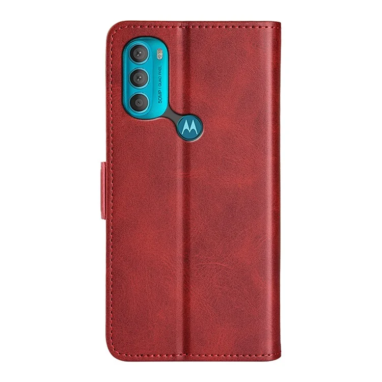 Side Magnetic Double Clasps PU Leather+TPU Case Anti-scratch Phone Cover for Motorola Moto G71 5G - Red
