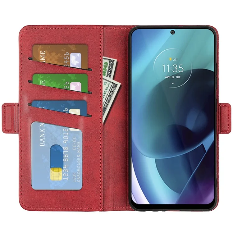 Side Magnetic Double Clasps PU Leather+TPU Case Anti-scratch Phone Cover for Motorola Moto G71 5G - Red