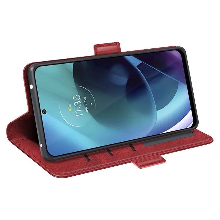 Side Magnetic Double Clasps PU Leather+TPU Case Anti-scratch Phone Cover for Motorola Moto G71 5G - Red