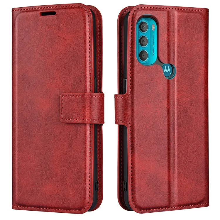 PU Leather + TPU Phone Case Foldable Stand Shockproof Protective Cover for Motorola Moto G71 5G - Red