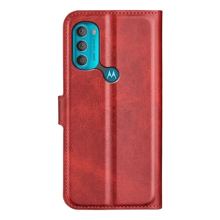 PU Leather + TPU Phone Case Foldable Stand Shockproof Protective Cover for Motorola Moto G71 5G - Red