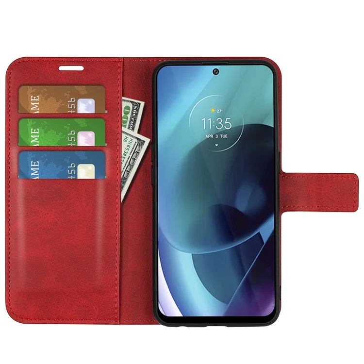 PU Leather + TPU Phone Case Foldable Stand Shockproof Protective Cover for Motorola Moto G71 5G - Red