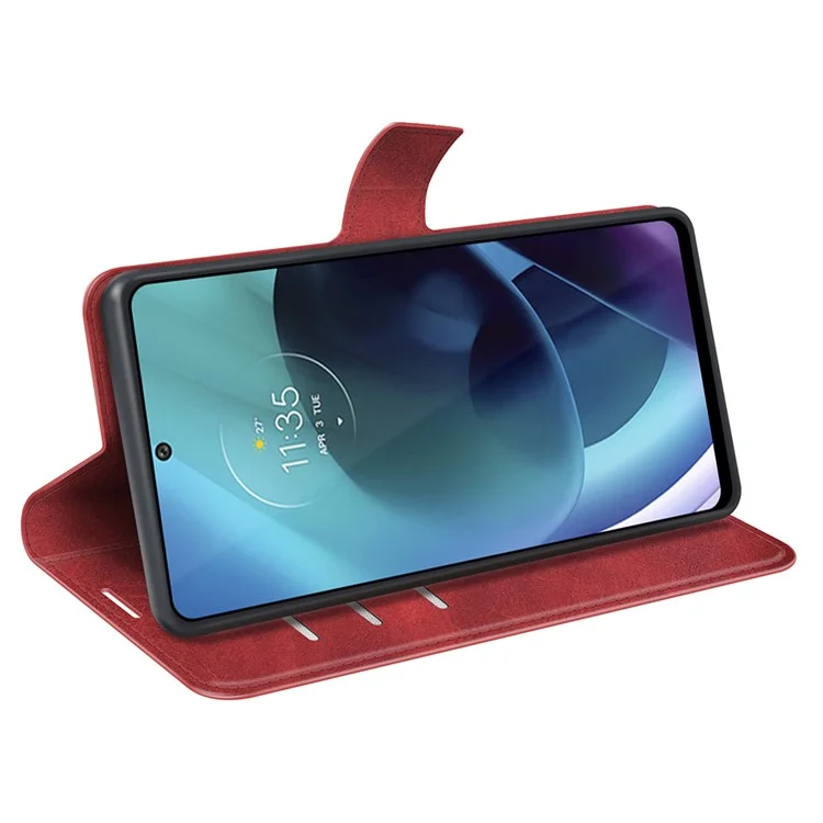PU Leather + TPU Phone Case Foldable Stand Shockproof Protective Cover for Motorola Moto G71 5G - Red