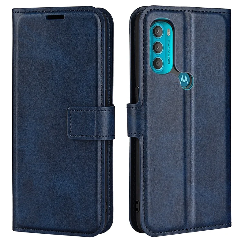 PU Leather + TPU Phone Case Foldable Stand Shockproof Protective Cover for Motorola Moto G71 5G - Blue